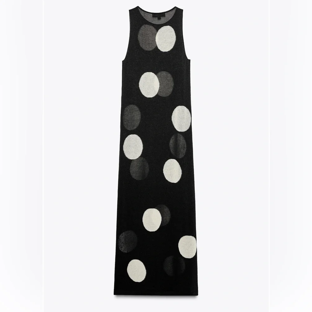 Zara DOTTED KNIT MAXI DRESS_8